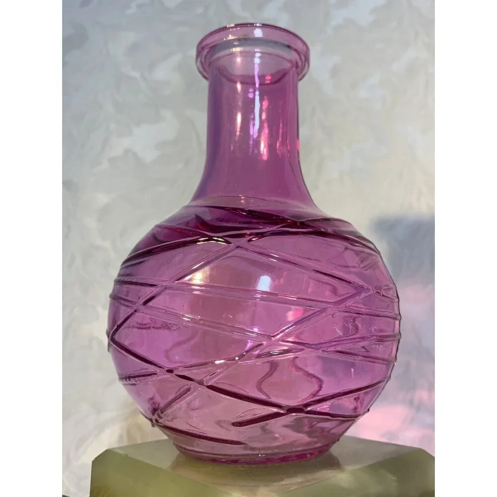 Vibrant Pink‎ Clear Art Glass Small Round Vase 6